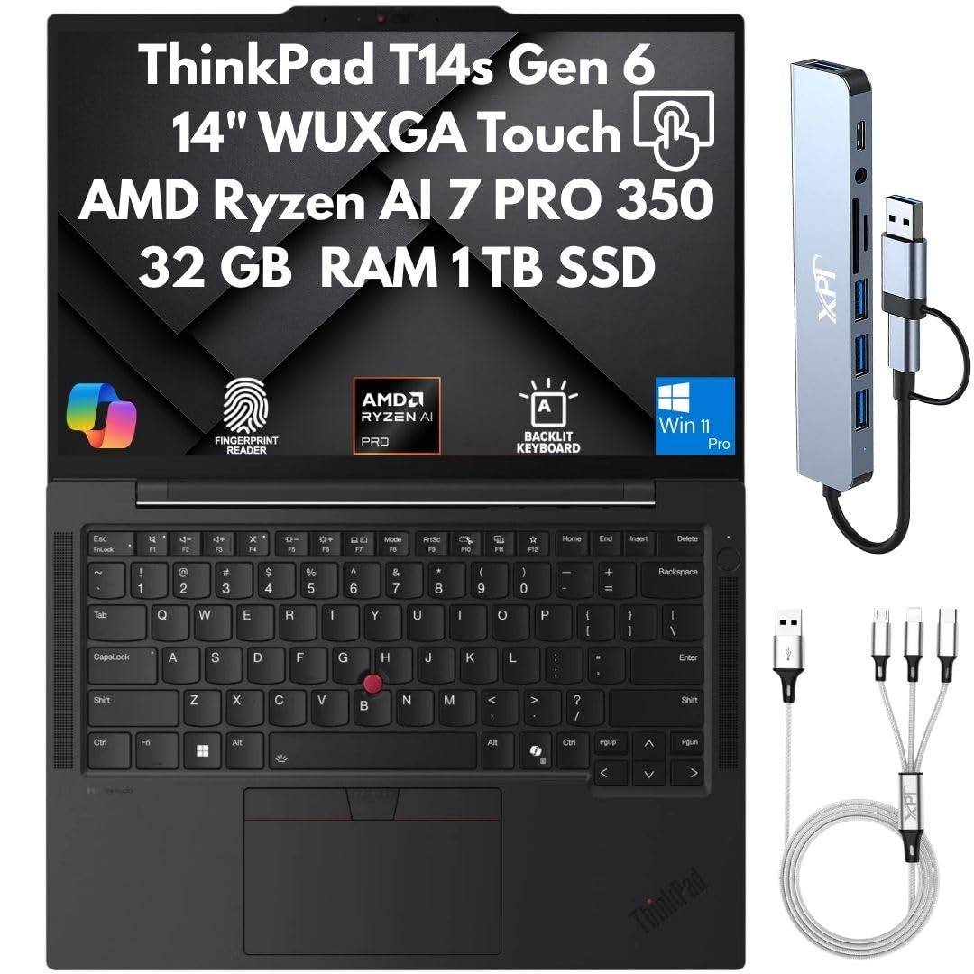 Lenovo ThinkPad T14s Gen 6 AI-Ready Business Laptop 2026, 14" WUXGA Touchscreen, AMD Ryzen AI 7 PRO 350 (> Ultra 7 155U), 32GB LPDDR5X RAM, 1TB SSD, Wi-Fi 7, FPReader, IR Cam, Copilot Windows 11 Pro