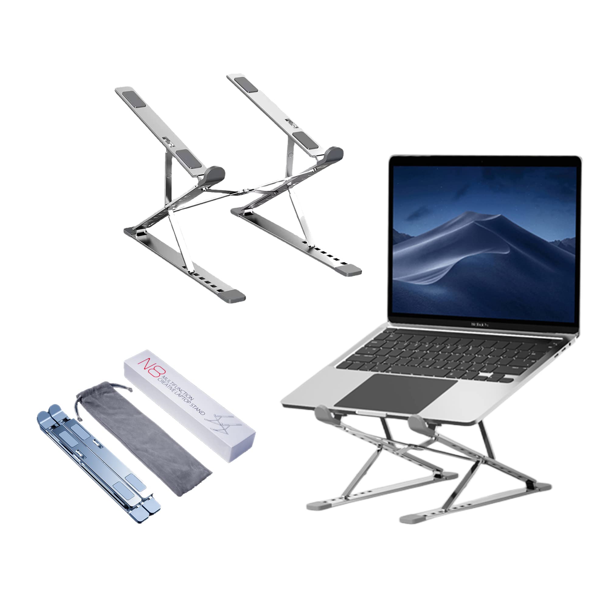 Dogfish Ergonomic Aluminum Laptop Stand for Desk - Adjustable, Foldable Riser Compatible With 10-17" Laptops and Tablets