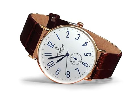 Formal Super Slim White Round Metal Dial Lite Weight Watch with Brown Leather Strap for Men and Gents