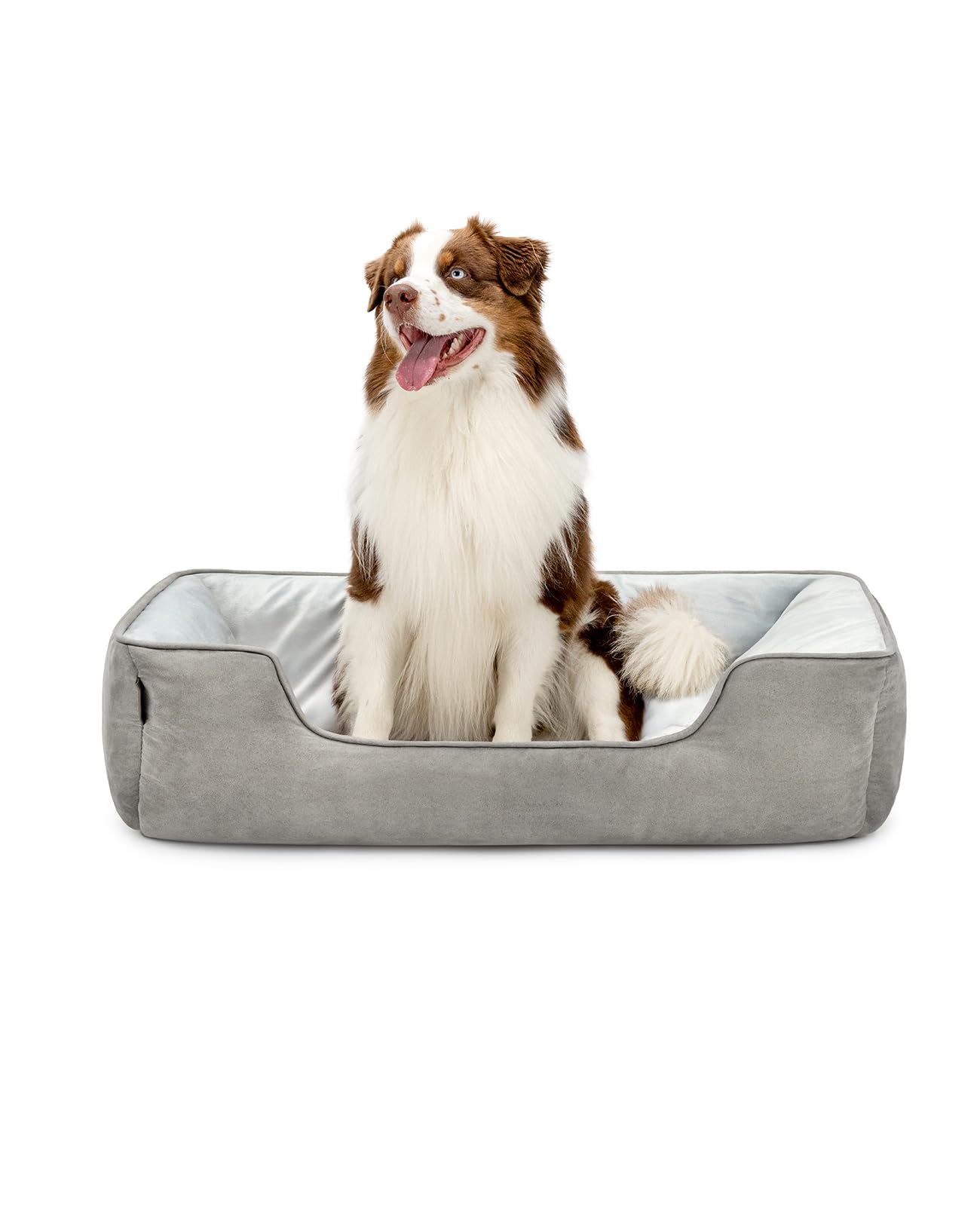lionto Dog bed 2-in-1 with comfortable entry, cuddly pet bed for dogs and cats that can be turned, 110x80 cm, dog cushion in easy-care suede look, grey