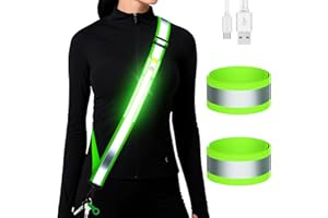 Fokia Kunbio LED Reflective Running Gear High Visibility Reflective Belt Sash with Armband for Walking at Night,Adjustable Running Safety Gear Light Up Running Belt for Runners Walkers Men Women
