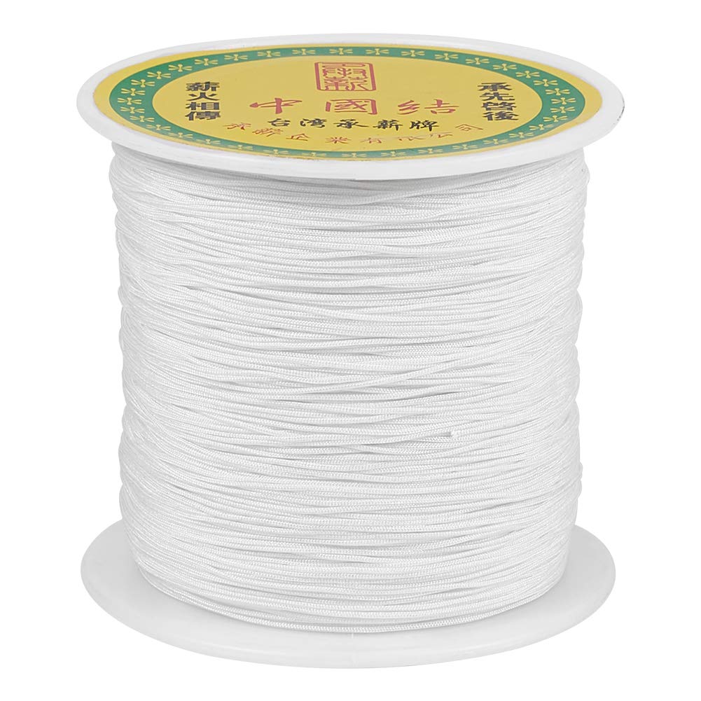 PandaHall 150 Yards 0.5mm Braided Nylon Thread White Silky Chinese Knotting Cord Shamballa Macrame Thread Cord Beading String for Kumihimo Macramé Friendship Bracelets Making