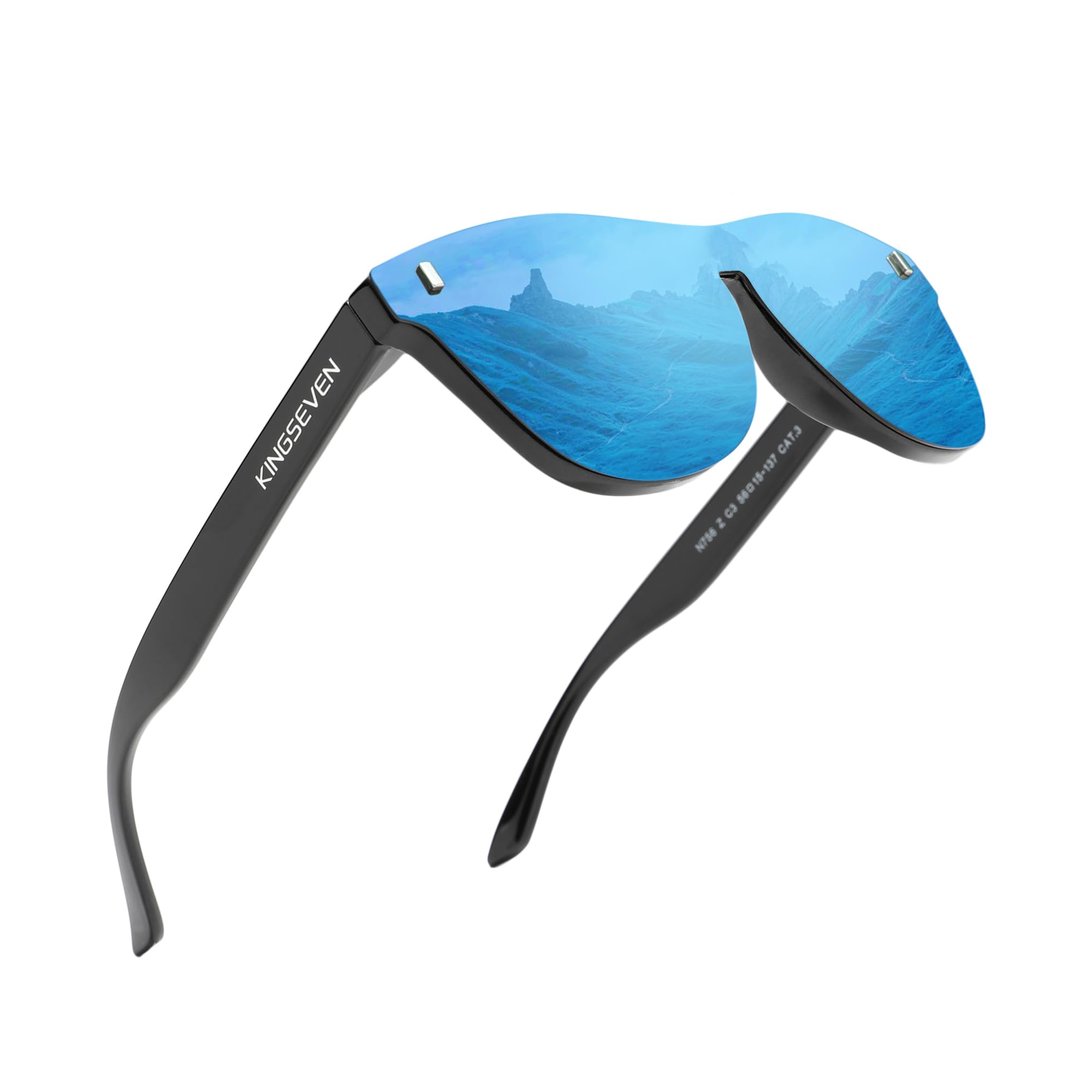 KINGSEVEN Polarized Sunglasses Men Women Retro Sun Glasses Male Outdoors Sports Golf Cycling Fishing Hiking Mirrored Full Frame Eyewear (756-Blue-UK)