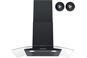 FIREGAS Wall Mount Range Hood 30 inch with 3 Speed Fan,black range hood with tempered glass,400CFM,Push Button Controls, LED Lighting, Permanent Filters in Stainless Steel,includes 2 Charcoal Filters