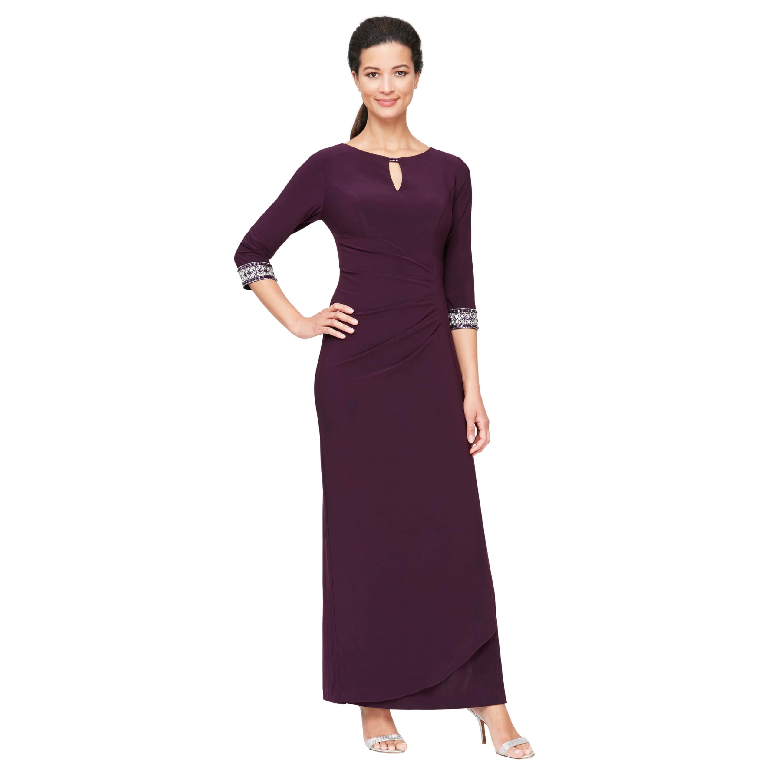 Alex Evenings Women’s Dress with Keyhole Cutout (Petite and Regular), Plum, 14