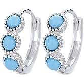 Kokoma Round Turquoise Small Hoop Earrings 925 Sterling Silver for Women Girls Minimalist Huggie Hoops Cartilage Earrings Hypoallergenic Ear Jewelry