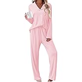 Ekouaer Womens Pajama Sets 2 Piece Long Sleeve Sleepwear Soft Button Down Pjs Lounge Set S-XXL