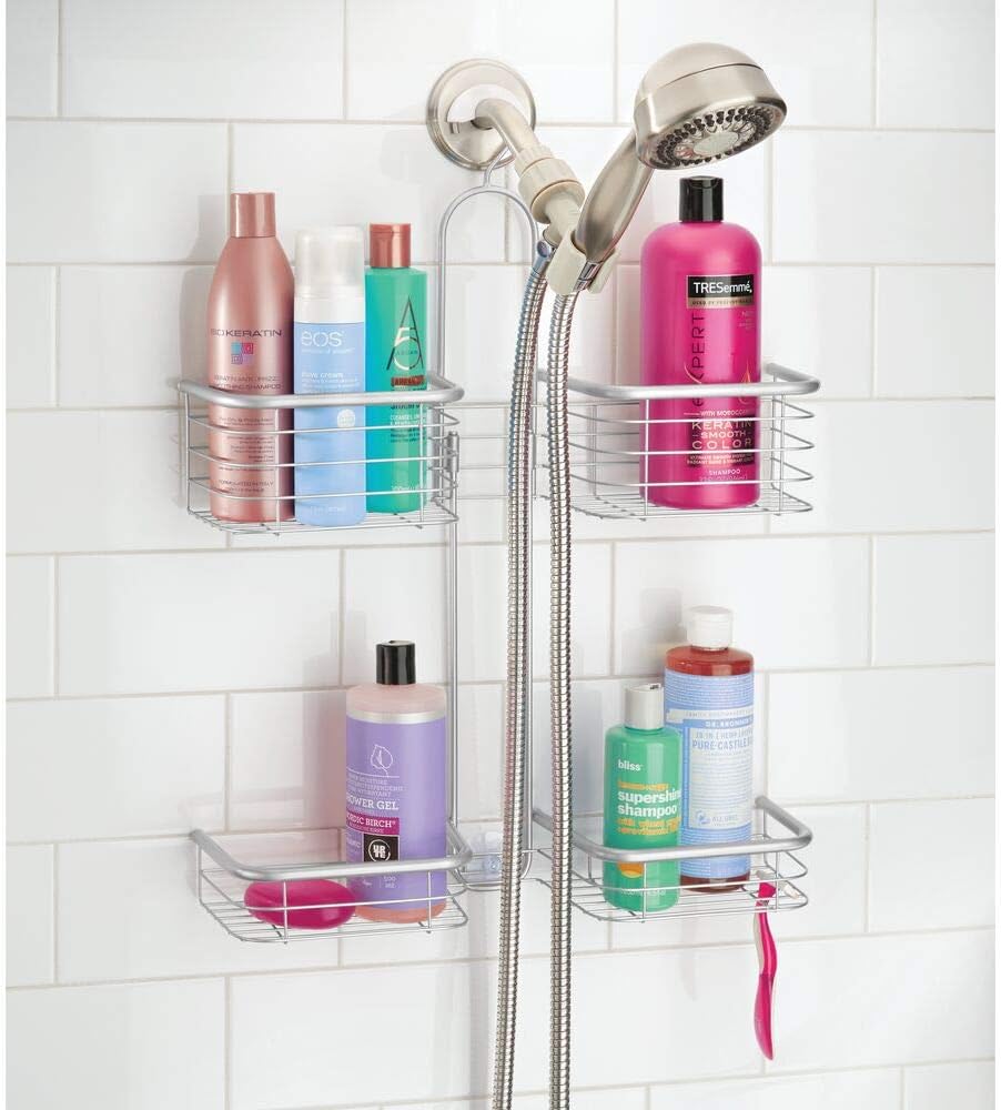 4 Shelf Format mDesign Metal Hanging Bath and Shower Caddy Organizer for Hand Held Shower Head