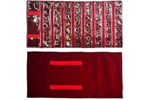 SCIKHEFT Travel Jewelry Roll Bag Portable Organizer Pouch With Grids&PVC Cover Storage Bags for Necklace, Bracelet, Bracelet,Ring, Badge, Pendant