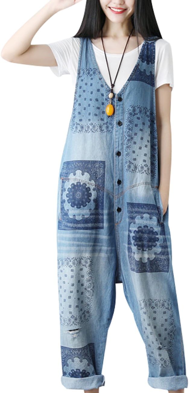 Youlee Women's Vintage Denim Dungarees Suspenders Trousers