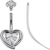 Ruifan ASTM F136 Titanium Belly Button Rings Heart Cubic Zircon Opal Hypoallergenic Internally Threaded 14G Navel Body Piercing Jewelry 10mm 12mm 14mm For Women