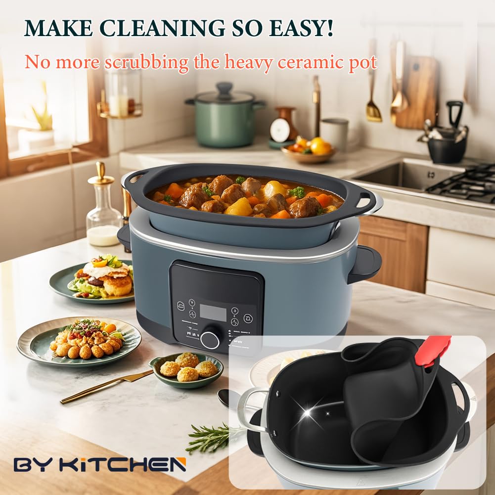 BYKITCHEN Silicone Slow Cooker Liners Compatible with Ninja Foodi Possible Cooker Pro 8.5 Quart MC1000, MC1001, MC1010 Series, 2Pcs Reusable Crock Pot Liners, Ninja Possible Crock Pot Pro Accessories