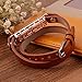 GHIJKL Compatible Fitbit Flex 2 Bands, Metal and Genuine Leather Wristband Replacement for Fitbit Flex 2, Flex2 Strap Style (Rose Gold Color Metal/Brown Leather)