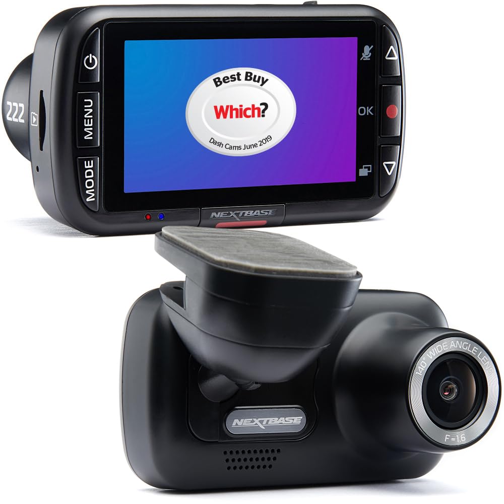 Nextbase 222 Dash Cam Full 1080p/30fps HD Recording In Car DVR Camera- 140° 6 lane Wide Viewing Angle- Polarising Filter Compatible- Intelligent Parking Mode- Loop Records- G-Sensor- Magnetic Mount