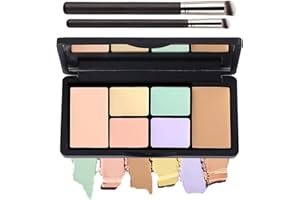 TIRDET 6 Colors Correcting Concealer Palette, 6 In 1 Contour Palette with 2 Packs Brush, Makeup Palette Contouring Foundation Color Corrector Palette, Color Corrector for Dark Circles, Blemish, Acne