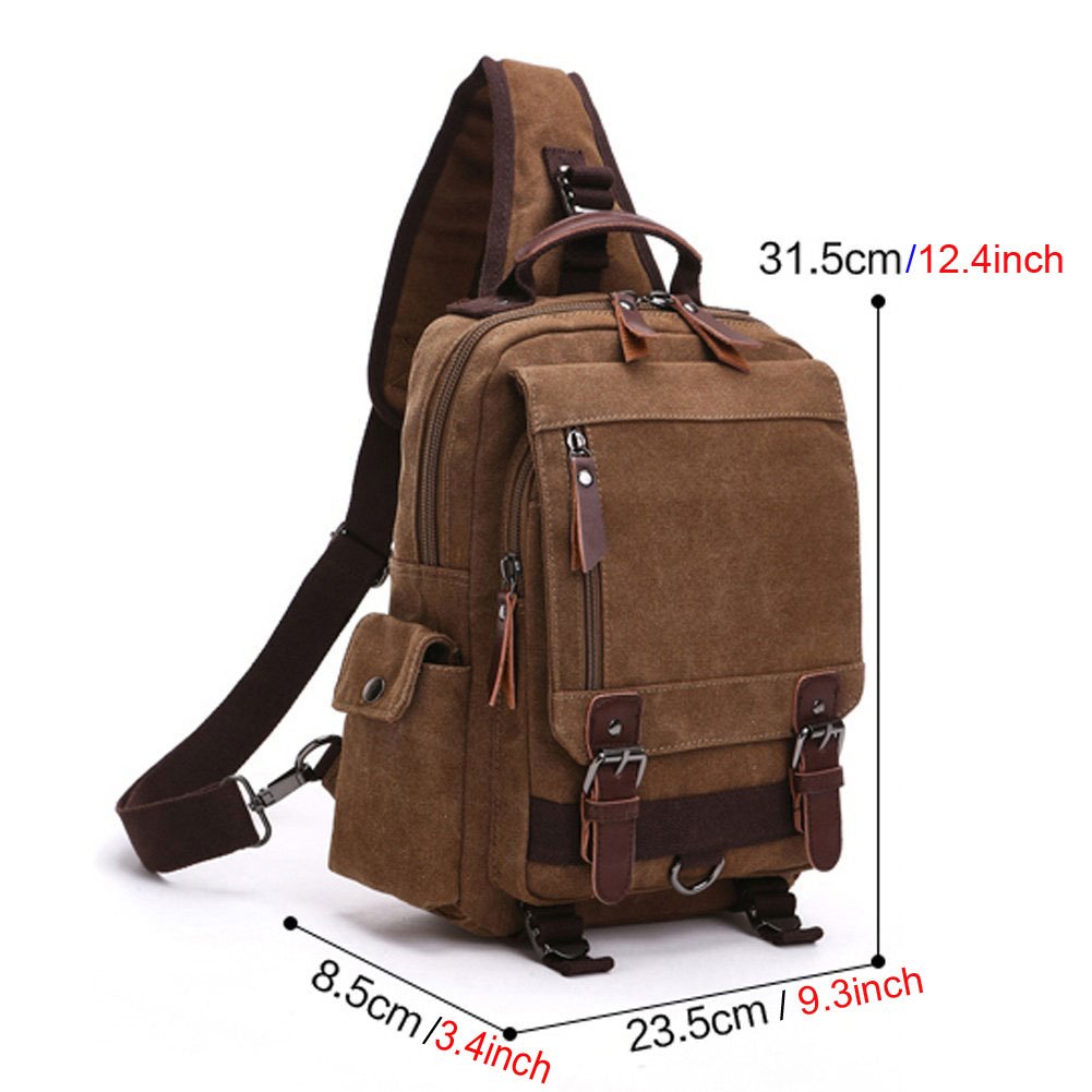 Fresion High Quality Mens Chest Pack Canvas Shoulder Satchel Messenger Bag for Daily Use （Black））