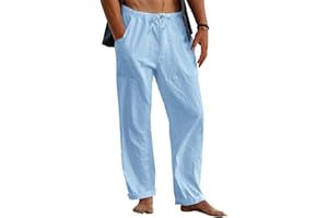 Gafeng Mens Linen Pants Yoga Beach Loose Fit Casual Summer Elastic Waist Drawstring Baggy Trousers with Pockets