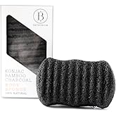 Bathorium Konjac Bamboo Charcoal Body Sponge, Natural Exfoliating & Cleansing Sponge, 100% Plant-Based, Ideal for Sensitive Skin & Daily Use, 1 Sponge