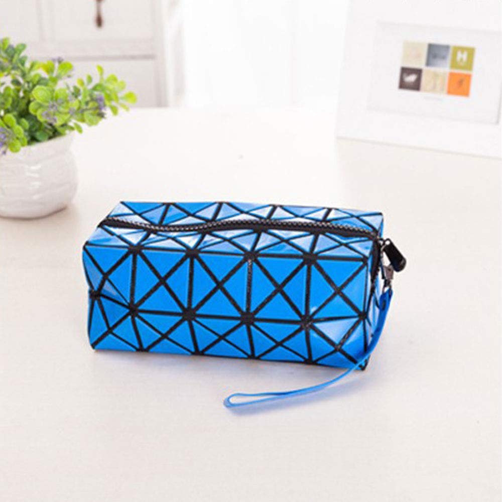 VogueingTool Geometry Pencil Case, Interesting Geometric Makeup Clutch PVC Geometry Pencil Case Pen Holder Organizer Stationery Bag- Royal Blue