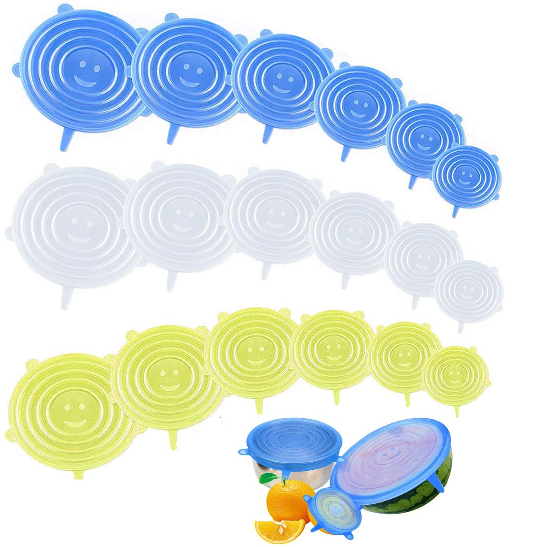 JiaHome Elastic Silicone Lids ， 18 BPA Free and Reusable Silicone Lids, Ideal for Different Containers, Plates, Bowls