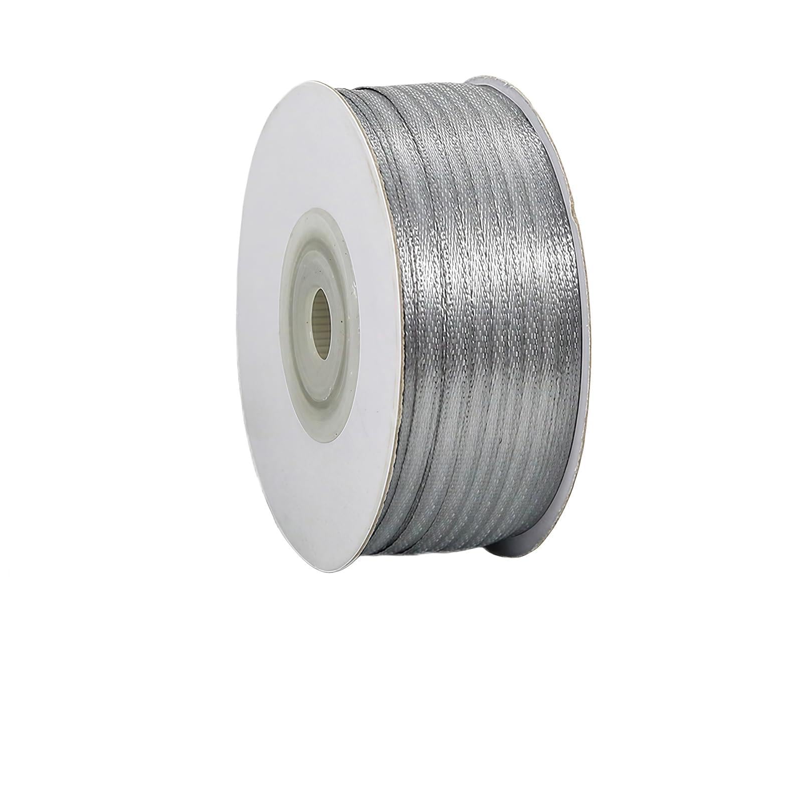 Grey Ribbon 3mm for Gift Wrapping 91M,Grey Satin Ribbon 3mm Thick for Crafting Cake,Hair Bow,Polyester Ribbon Christmas Decoration,Wedding Car Decor