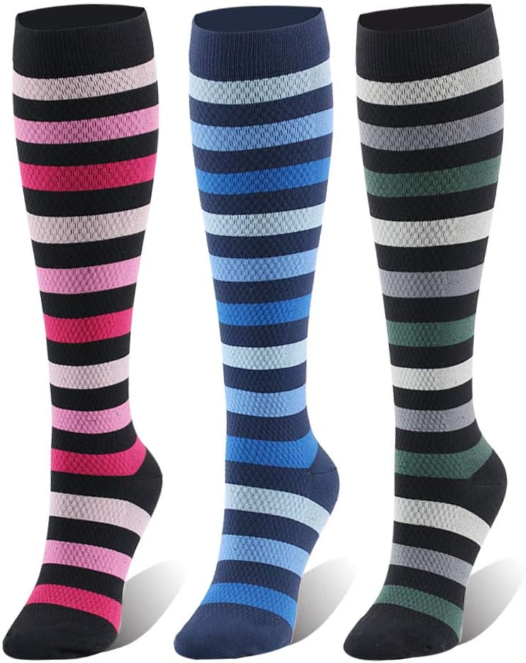 3 Pairs Compression Socks for Women & Men, 20-25mmHg, Best for Nurse, Athletic, Running, Travel, Edema, Diabetic