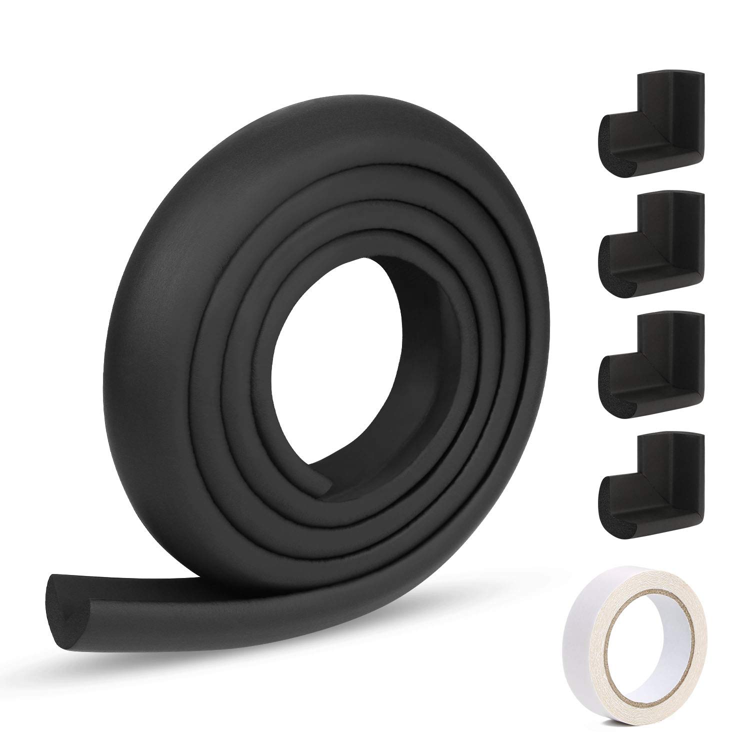 Vicloon Edge Protectors, 2 M Foam Safety Strip and 4 Corner Cushion Protector Set, Edge Corner Guards for Baby - Black