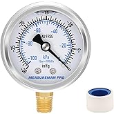 MEASUREMAN PRO 2" Dial Size, Glycerin Filled Pressure Gauge, 30inHg-0 Vacuum Pressure Gauge,304 Stainless Steel Case, 1/4" NP