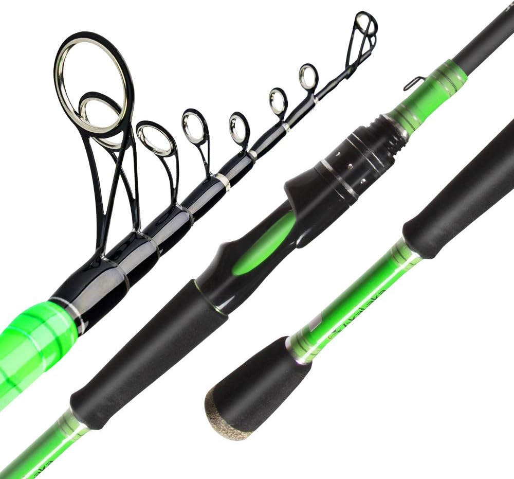 Akataka J'Special Telescopic Fishing Rod - Retractable Baitcasting Rod with 24Ton Carbon Fiber,Durable Reel Seat (Spinning-Medium 6'6"-Green)