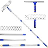 ITTAR Window Squeegee Cleaning Kit with 60" Extension Pole &amp; Rotatable Head | 2 x 11" Microfiber Pads &amp; 12" Rubber Blade Glass Washing Tool for High Window, Shower Doors, Car Windshields, Indoor, Outdoor