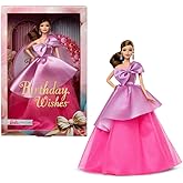 Barbie Signature Birthday Wishes Doll, Collectible Fashion Doll in Satiny, Pink Dress with Wavy Brown Hair and Toyable Packag