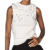 3D Floral Applique Sleeveless Top Ribbed Knit Tank Tops for Women Elegant Mock Neck Summer Going Out Tops