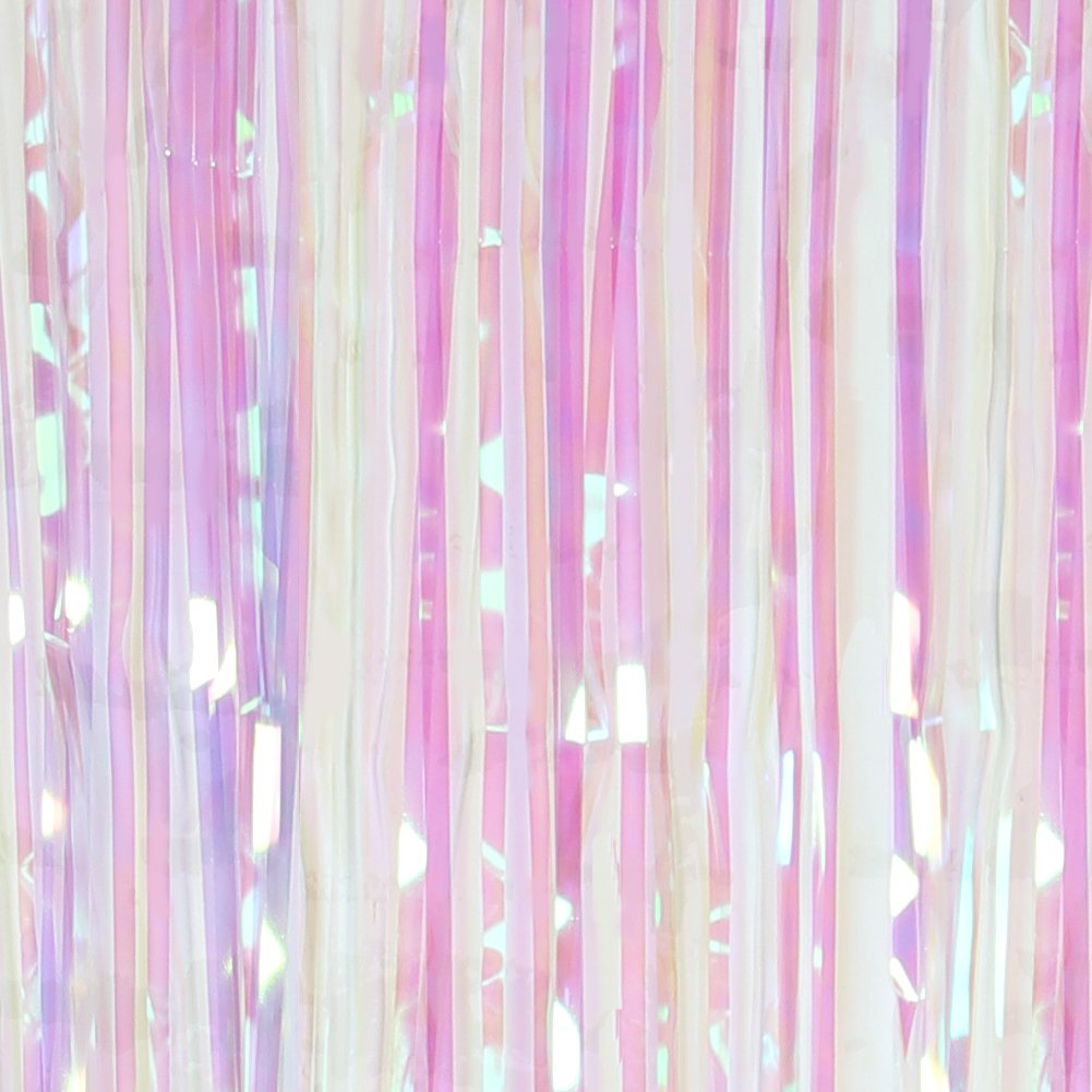 SUNBEAUTY Rainbow Tinsel Foil Fringe Curtains Pink Metallic Tassel Curtain Party Photo Backdrop for Birthday Engagement Easter Wedding Disco Pastel Unicorn Mermaid Princess Party Decoration 3ft X 8ft