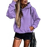 SHEWIN Women's Casual Hoodies Long Sleeve Solid Lightweight Pullover Tops Loose Sweatshirt with Pocket