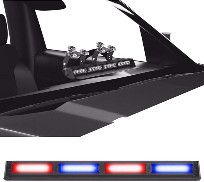 SpeedTech Lights Striker TIR 4 Head High Intensity LED Strobe Deck/Dash Windshield Mount Light Bar for Emergency Vehicles/Hazard Flashing Warning Lights with Cig Plug - Red/Blue Alternating