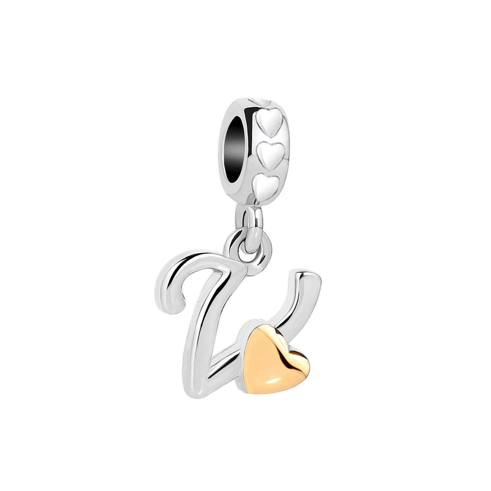 V Letter Initial Name Alphabet Love Heart Pendant Charm fits Pandora Charms Bracelets Birthday Jewellery Gift for Family Christmas Mum Granddaughter