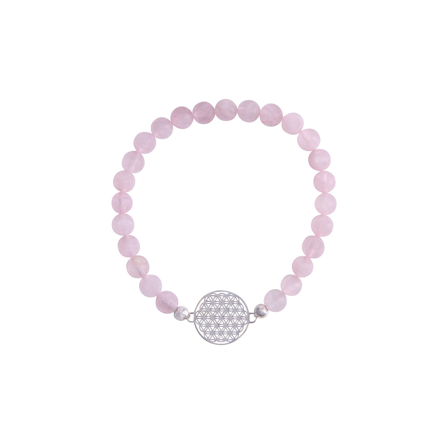 stretchy bracelet Rose Quartz bracelet with 925 silver panels flower of life Ø 15 mm