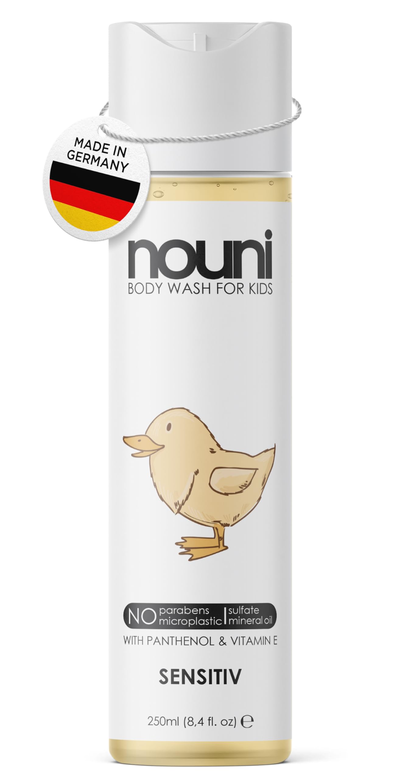 Wash Gel for Children with Panthenol & Vitamin E | Sensitive | No Parabens, Mineral Oil or Microplastics Made in Germany & Vegan | Mild to the Eyes - 250 ml | nouni