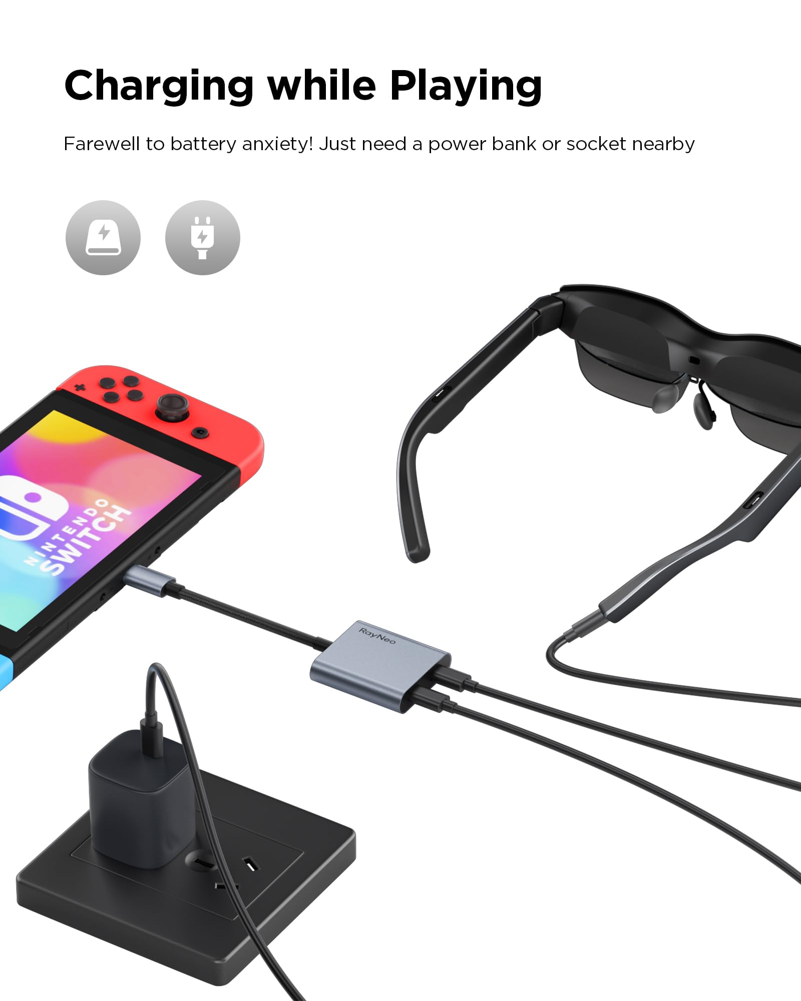 RayNeo Air 3s Pro Glasses & USB-C Adapter Bundle - 201'' 1200 Nits 120Hz HueView 2.0 Video Display Glasses