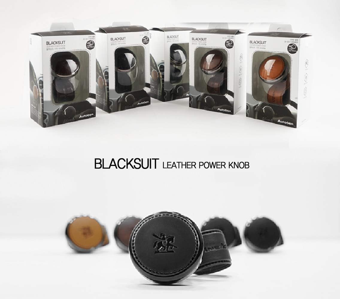 [Leather Power Knob] BLACKSUIT can be mounted on all models Vehicle Handle Spinner Power Handle Spinner Handle Car Accessories luxury Hi-quality Power Handle Steering Wheel Spinner Knob (Black): Automotive