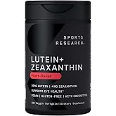 Sports Research&reg; Lutein + Zeaxanthin w/Organic Coconut Oil, 120 Plantgels&trade; | Vegan Lutein w/ Lute-Gen&reg; Eye Health Supplement | Plant-Based, Vegan Certified, Non-GMO Verified - 120 Servings