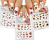 Autumn Leaves Nail Art Water Slide Tattoo Sticker:::Crimson Leaves And Flowers: Maple / Rowan / Hawthorn / Sunflower- 3 Pack