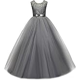 Big Girl Flower Lace Princess Tulle Long Dress for Kids Prom Formal Pageant Dance Gown