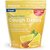 Amazon Basic Care Sugar Free Honey Lemon Cough Drops for Sore Throat Relief, Soothes Cough, 140 Count (Compare to Halls)