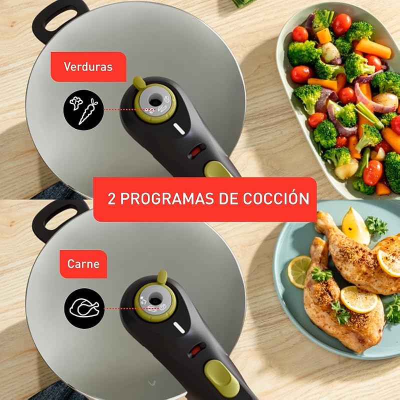 Tefal secure 5 neo 6l com cesto - panela de pressão em aço inoxidável 6l, poupança de energia até 50%, cozedura sob pressão, 2 programas, sistema de segurança de 5 pontos, compatível com indução, p25307