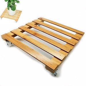 LONJOY Planter Caddies, Bamboo Plant Caddy, Flowerpot Caddie, 360° Rotating Caster Rolling Indoor Outdoor Garden Pot (Nature, 11.8" Square, 139 Sq.in.)