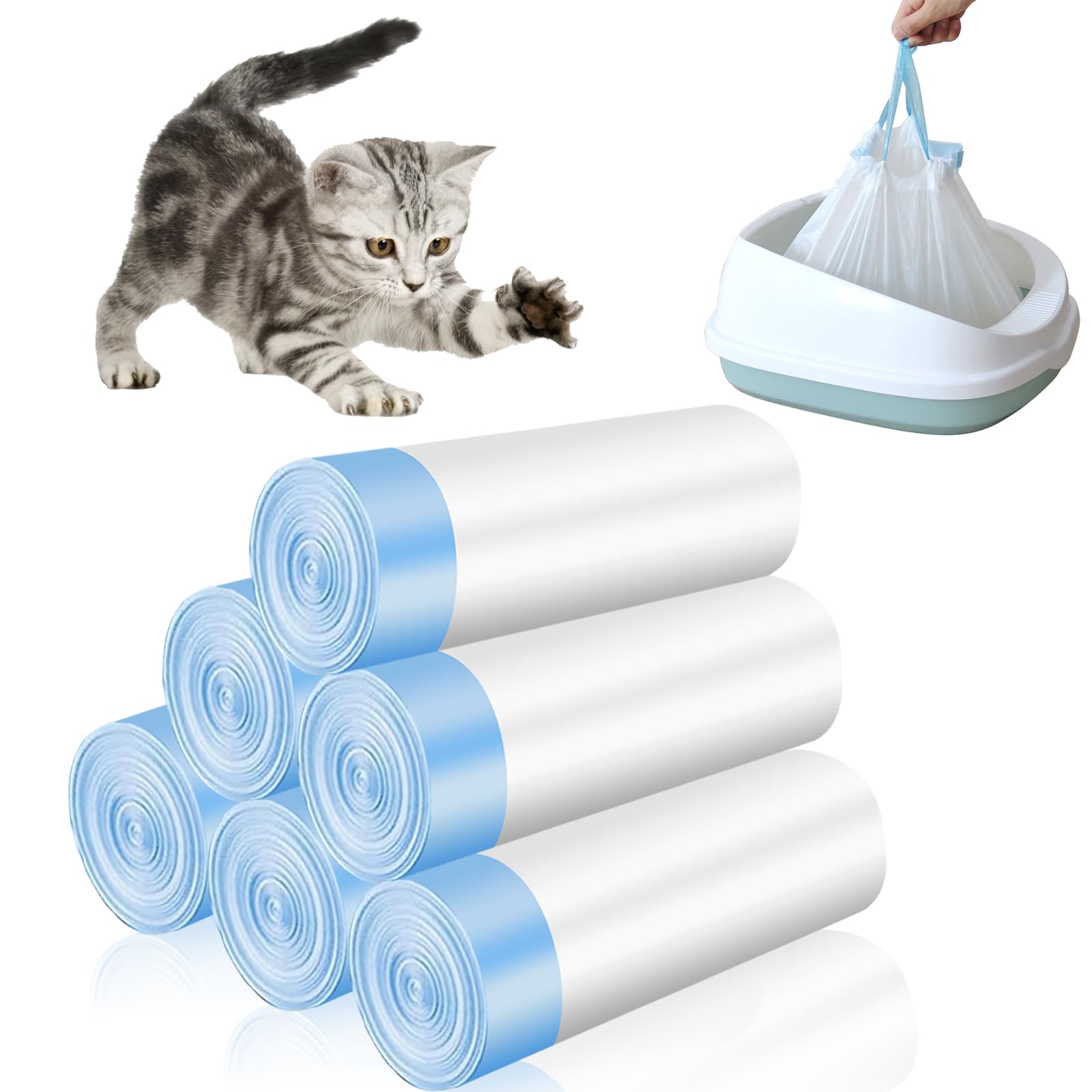 Photo 1 of 120 Pack Cat Litter Box Liners with Drawstring Cat Litter Bags Replacement Waste Bags for Litter Box Robot 3/4 Self-Cleaning Kitty Litter Box Trash Bags(25" x 15.7")