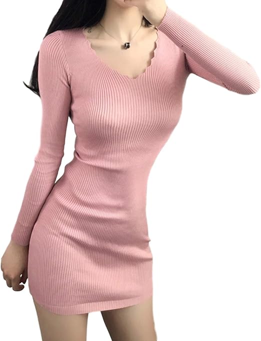 Amazon カシュクール リブ ニット 長袖 ワンピース ｖ ネック ミニ 丈 レディース ワンピース チュニック 通販