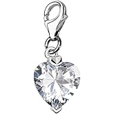 Quiges Crystal White Heart Cubic Zirconia Clip On Charm Pendant Silver Plated Women's Jewellery
