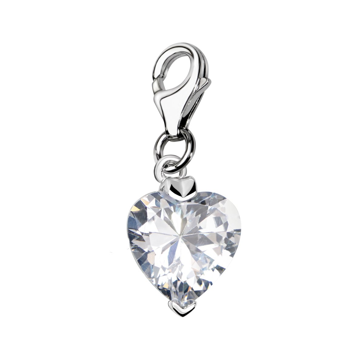 Quiges Crystal White Heart Cubic Zirconia Clip On Charm Pendant Silver Plated Women's Jewellery